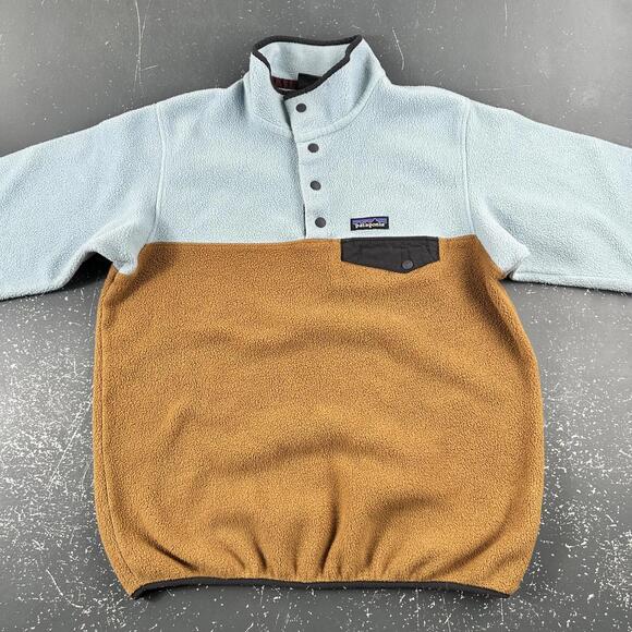 Patagonia Synchilla Jacket Womens Small Baby Blue Brown Fleece Snap Henley EUC - Picture 3 of 8